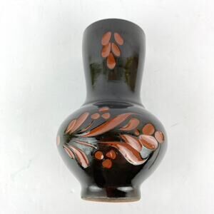 Vintage Redware Pottery Vase Hand Painted Hungary Studio Art Pottery